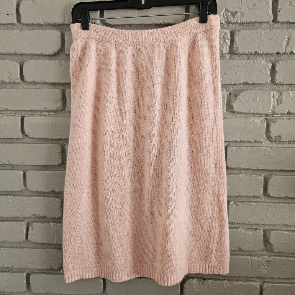 Vtg Raoul Pink‎ Silk Angora Knit Skirt Medium Blush Straight Pencil Bodycon